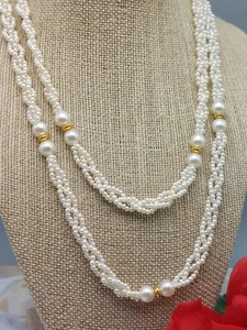 Hermoso Collar Napier Firmado 38" Cuentas Trenzadas con Espaciadores Tono Dorado - Imagen 1 de 10