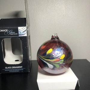 Handmade Glass Christmas Ornament From Poland Round Textured Surface - Picture 1 of 8