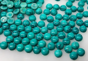 4 mm Rund Spinnennetz Türkis Lose Edelstein Cabochon 50 Stck. Lot Laborgefertigt - Bild 1 von 4