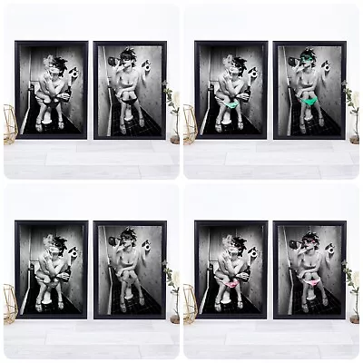 niña en inodoro beber pared cartel impresión imagen A3 A4 8x10 pulgadas baño Foto 1 de 4