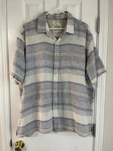 Tasso Elba Island Linen Cotton Blue Striped Short Sleeve XL - Picture 1 of 11