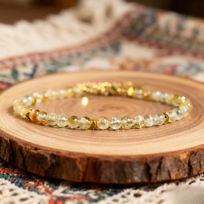 Natural Citrine 4mm Beads Yellow Gemstone Dainty Healing Crystal Bracelet Gift - Image 1 of 2