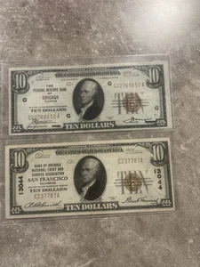 Two Vintage 10 1929 Bank Notes SanFrancico and Chicago  National Currency - Picture 1 of 19