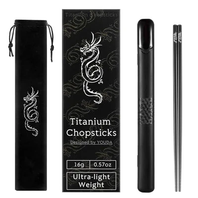  Pure TITANIUM Chopsticks 1 Pairs with Black 1 Pairs with Carrying Case - Image 1 of 4