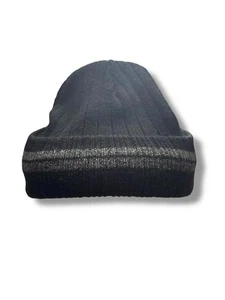 George schwarze Strickmütze Beanie grau gestreift Fleece gefüttert Wintermütze S/M sehr guter Zustand - Bild 1 von 6
