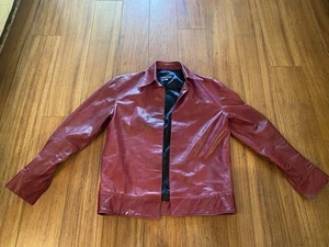 Vintage Red Leather Jacket Mens Large Genuine Real Leather Satin Canada RARE - Picture 1 of 4