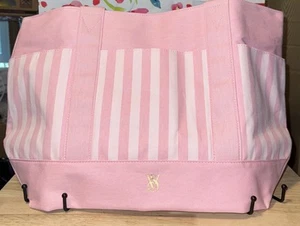 Victoria Secret Pocket Tote Bag Pink White Heritage Stripe Tote NWT Beach/Gym Ba - Picture 1 of 5