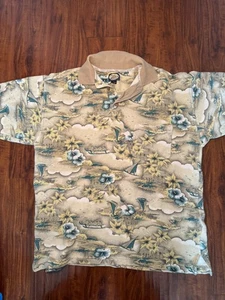 Vintage Tommy Bahama Hawaiian Polo Shirt Size Medium Retro Green Beach - Picture 1 of 7