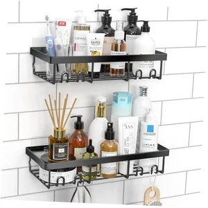Shower Caddy Shelf Organizer Rack, Self Adhesive Black Bathroom Shelves - Picture 1 of 8