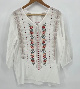 Woman's Johnny Was 3J Workshop Floral Top Shirt Blouse XL Cotton 3/4 Sleeve - Picture 1 of 11