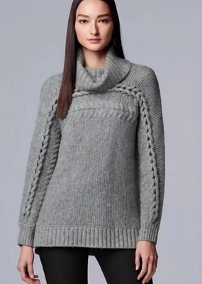 Women’s Simply Vera Vera Wang Turtleneck Sweater Gray Sz XL Cable Knit Fisherman - Image 1 of 4