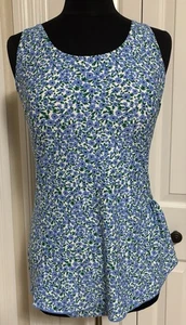 Alisha Levine Blue Floral Print One Piece Swimsuit Women's Size 14 Modest - Picture 1 of 14