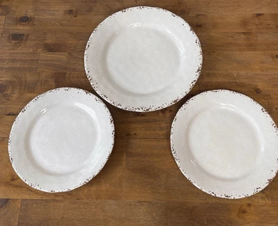 Tommy Bahama Melamine Dinner Plates Set of 3 11" 9" Rustic Crazed Crackle White - Image 1 of 4