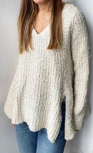 Moth Anthropologie cremefarbener lockerer Strickpullover mit V-Ausschnitt, Größe Medium - Bild 1 von 6