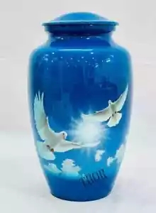 Adult Aluminum CremationUrn for Ashes SkyBlue with White Dove Nautical Cremation - Picture 1 of 3