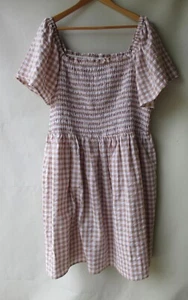 Anko shirred gingham size 26 dress cotton white mocha - Picture 1 of 3