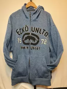 Sudadera con capucha Ecko UNLTD 4XB azul grande cremallera logotipo de rinoceronte parche universitario - Imagen 1 de 4