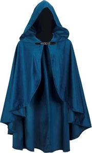 Medieval Hooded Cloak, Halloween Costume Cape, Black Velvet with Hood, Renaissan - Picture 1 of 6