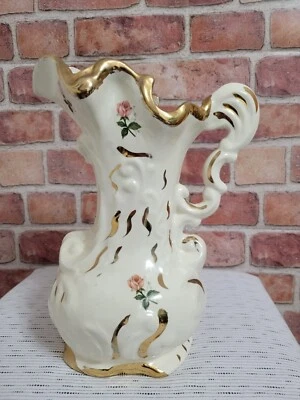 Antique 1800's Water Pitcher/Vase. Cream With Roses And Gold.  - Image 1 of 4