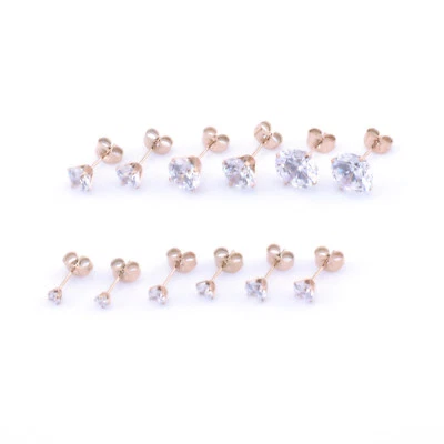 Pendientes redondos de oro rosa circonita cúbica cristal transparente 3 mm-10 mm 2 piezas Foto 1 de 4