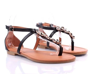 Black Lady Casual Flower Shape Slingback Buckle Flats Womens Sandals Size - Picture 1 of 1