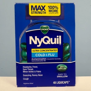 Vicks NyQuil Ultra Concentrated Maximum Strength Cold & Flu 48 Caps EXP 08/2025 - Picture 1 of 4