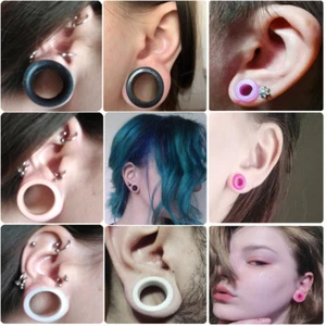2x Silicone Ear Plug Tunnel Double Flared Expander Flexible Flesh 3-20mm Colored - Picture 1 of 28