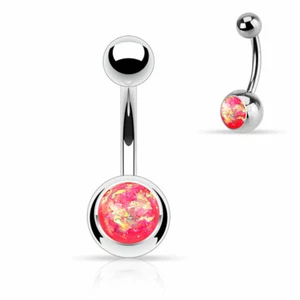 Pink Glitter Opal Non Dangle Belly Button Navel Ring 14 Gauge US Seller - Picture 1 of 1