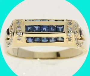 Diamond Sapphire Ruby Scroll Ring .50CT 14K Yellow Gold Size 5 - Picture 1 of 8