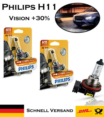 2x Philips H11 Vision +30% 55W 12V 12362PRB1 Scheinwerfer Ersatz Halogen Birne - Bild 1 von 4