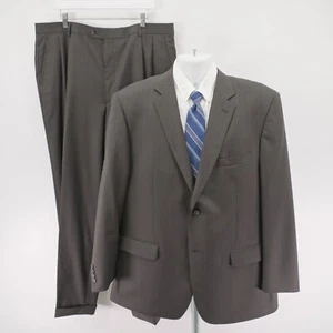 Joseph & Feiss Wool Brown W/ Brown White Striped 2 Piece Suit 44R 41 / 32 High R - Picture 1 of 17