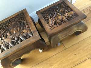 2 X Chinese Style Wood Plant Holder Stand Display Base Stool