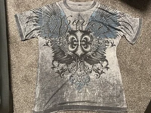Vintage Y2K Cyber Punk Goth Emo Grunge Affliction Style Cross Xzavier T-Shirt XL - Bild 1 von 9