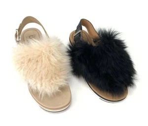 UGG Women's Holly Casual Fur Sandal Shoes Colors Black & Soft Ochre 1019870 - Picture 1 of 14