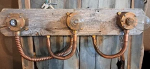 Industrial Rustic Barnwood, Brass & Copper Wall Lamp 28 in. Wide - Picture 1 of 8