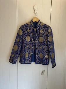 CHINESE Stunning Cobalt Blue/ Gold Silk Embroidered Sz S HONG KONG BNWOT - Picture 1 of 9