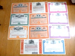 Lot of 11 Vintage Pennsylvania Railroad, Penn Central Stock Certificates - Picture 1 of 7
