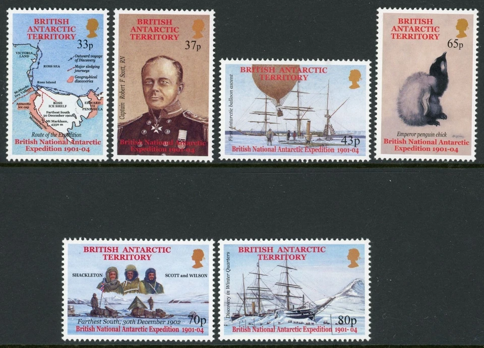 TERRITORIO ANTÁRTICO BRITÁNICO 2001 EDAD HEROICA EXPLORACIÓN ANTÁRTICA CONJUNTO DE 6 MNH Foto 1 de 1