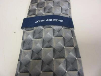 John Ashford Neck Tie Gray Geometric Solar Eclipse 100% Silk New - Image 1 of 4