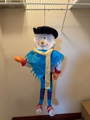 Muñeco de nieve 3D vintage con bufanda viento calcetín bandera giratorio vacaciones Foto 1 de 4