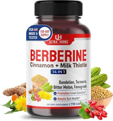 ULTRA HERBS Berberina Premium 12.200MG com Canela, Cardo de Leite *Feito nos EUA - Imagem 1 de 4
