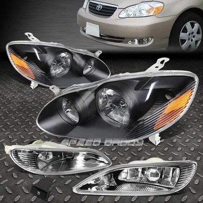 FARO CARCASA NEGRO + LUZ LATERAL ÁMBAR + FARO ANTINIEBLA TRANSPARENTE PARA 03-08 COROLLA E120 Foto 1 de 4