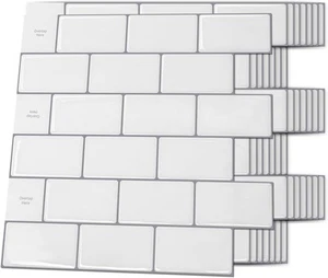 Art3d Backsplash Tile for Kitchen Peel 12x12 Inch, Warm White with Gray Grout - Picture 1 of 9