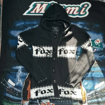 FoxGirls Racing Knit Hooded Cardigan Sweater Woman’s Medium - Image 1 of 4