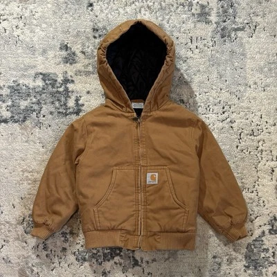 Chaqueta Carhartt Niños XXS 4-5 Tostada Lona Edredón Forrado Con Capucha Cremallera Completa Abrigo Juvenil Foto 1 de 4