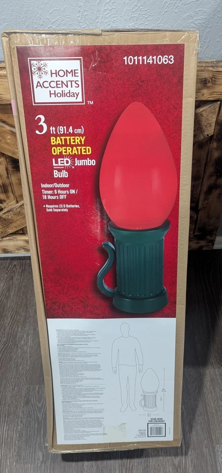 3 ft. Battery Operated LED Jumbo RED Bulb Holiday Decor Home Accents