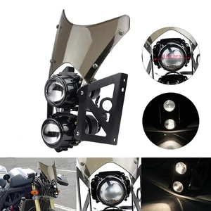E-mark/DOT Motorcycle Black Dual Headlight Lamp Projector W/Windscreen Universal - Picture 1 of 12