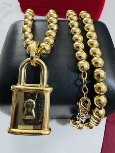 New 18K 750 Real Gold Ball Chain Padlock Set Necklace 16”/17” long 5mm 14.2g - Picture 1 of 24