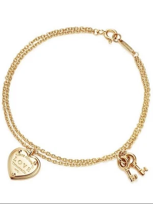 Pulsera Please Return To Tiffany Oro Amarillo 18K Corazón y Llave Amor. Nuevo Foto 1 de 4