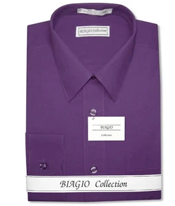 Camisa de Vestir Biagio Para Hombres 100% ALGODÓN Color PÚRPURA ÍNDIGO Sólido Talla 17 36/37 - Imagen 1 de 4